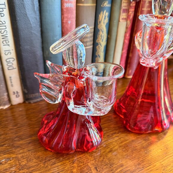 Mid Century Modern Thick Glass Angel Candle stick holders - Picture 4 of 14